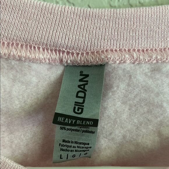 Gildan Pink 'Feeling Festive' Sweatshirt Sz L impeccable - Picture 3 of 12